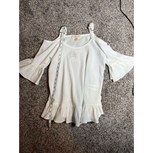 Michael Kors Boho Cold Shoulder Textured Ruffle Top Small - Picture 8 of 8